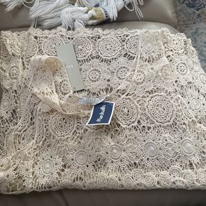 Solitaire  Women's Crochet Lace Layering Top, Large Ivory Cream NEW BOHO